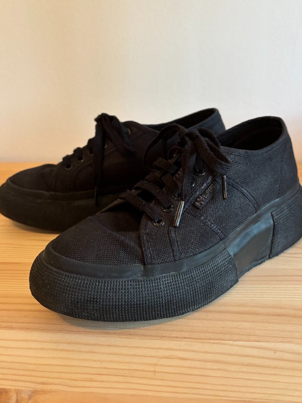 W8.5 Superga Black Platform Sneakers